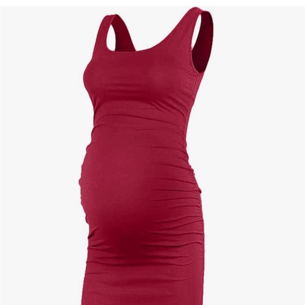 Red teeshirt style maternity dress.